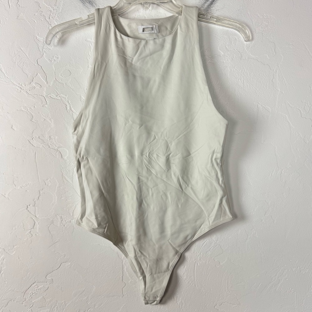 Aritzia Babaton Contour Bodysuit One Piece 90s High Neck Solid Cream Beige Ivory